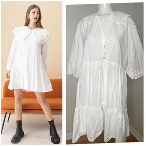 Zara White Ruffled Mini Dress- PRELOVED- 2XL